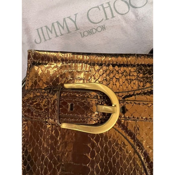 Jimmy Choo Tulita Clutch Bronze Brown Wristlet Gold Buckle Hardware Zip Closure - Picture 7 of 16